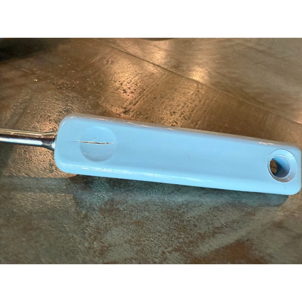 Vintage 12" Ekco USA Serving Spoon Set Solid & Slotted Light Blue Handle Kitchen - Picture 5 of 10